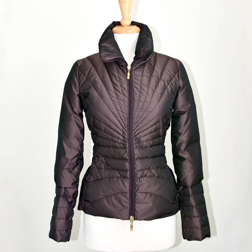 Moncler Burgundy Down Filling Puffer Fitted Jacket Size 0 (XS)